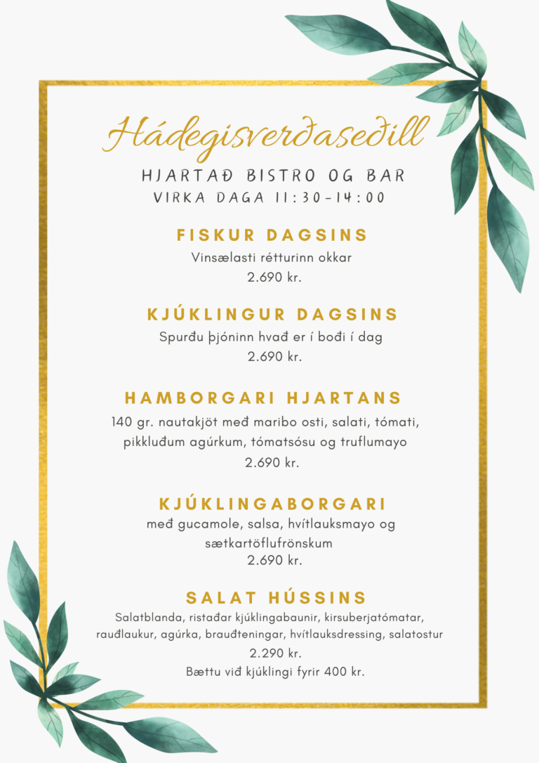 Matseðill Hjartans | Tennishöllin Kópavogi