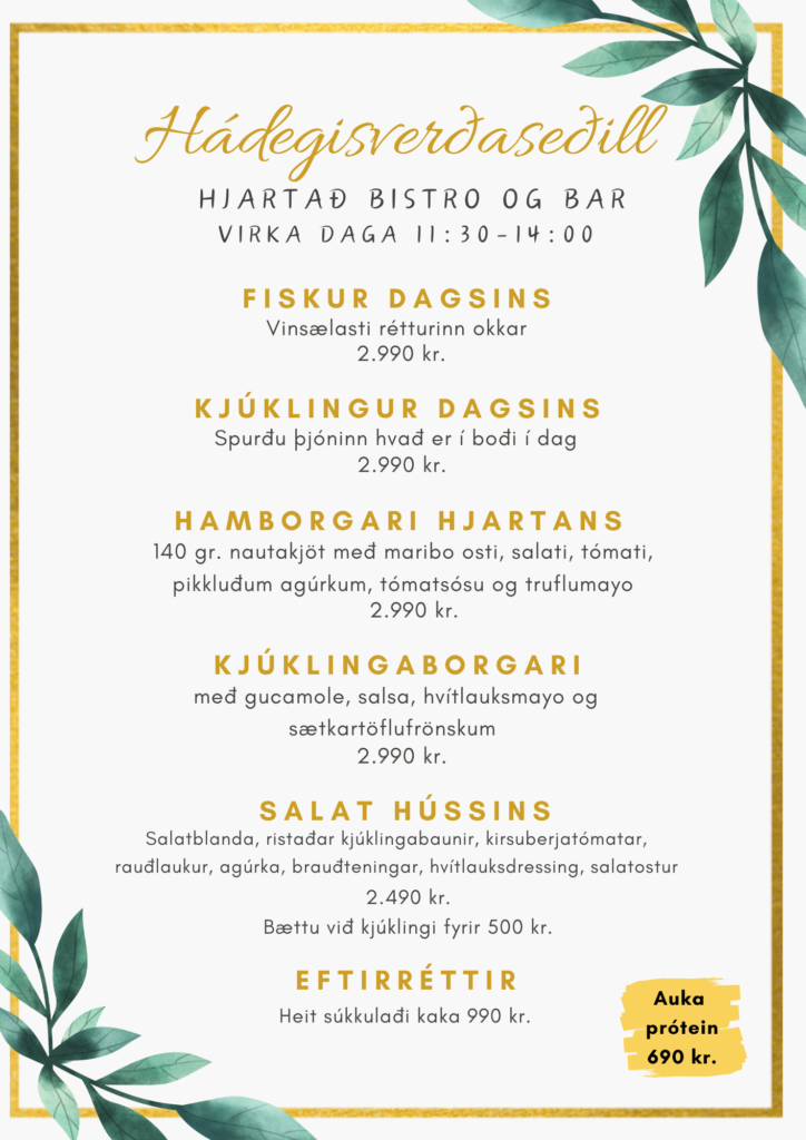 Matseðill Hjartans | Tennishöllin Kópavogi