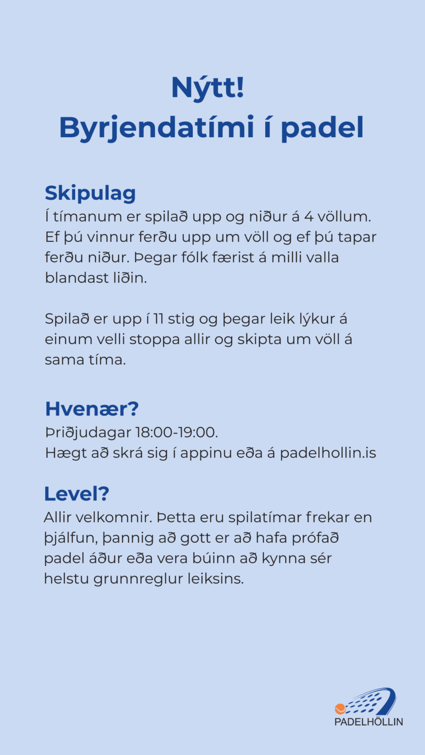 Nýtt! Byrjendatímar í padel í sumar